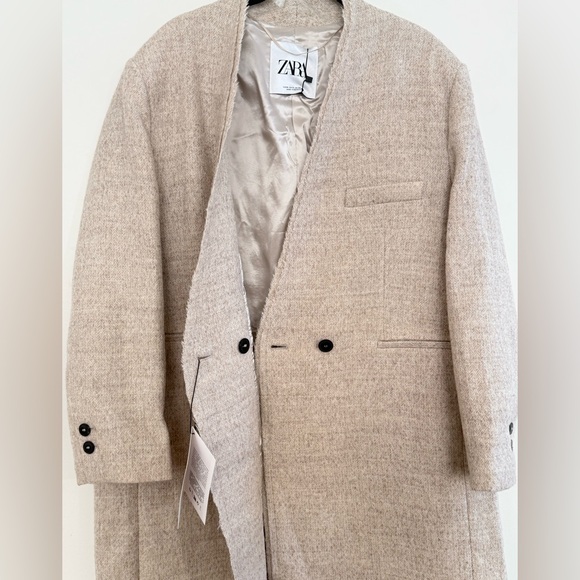 Zara Manteco Wool Coat Jacket Cream Sz XL - Picture 3 of 13